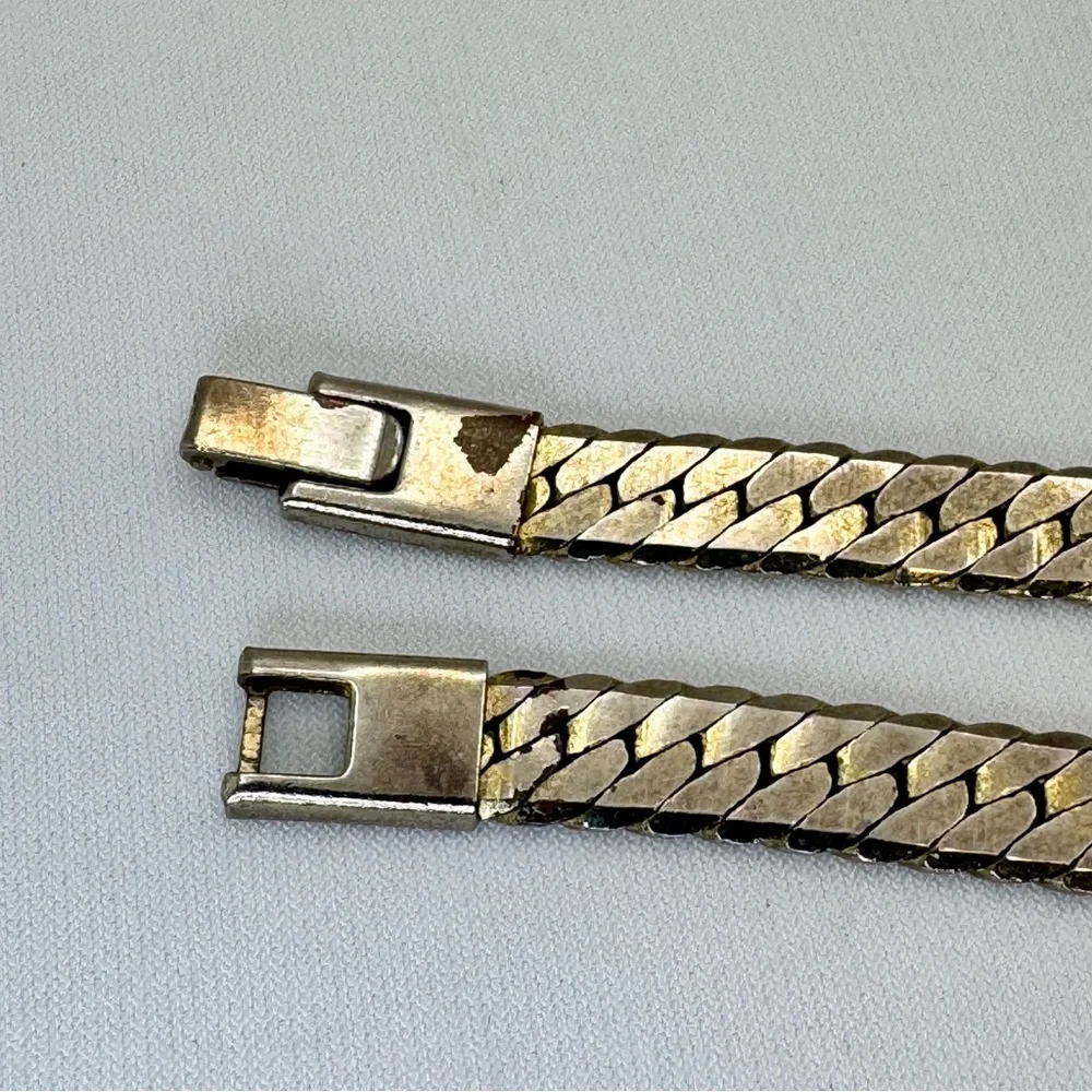 Vintage Gold Tone Herringbone Chain Necklace Classic Flat Link Statement